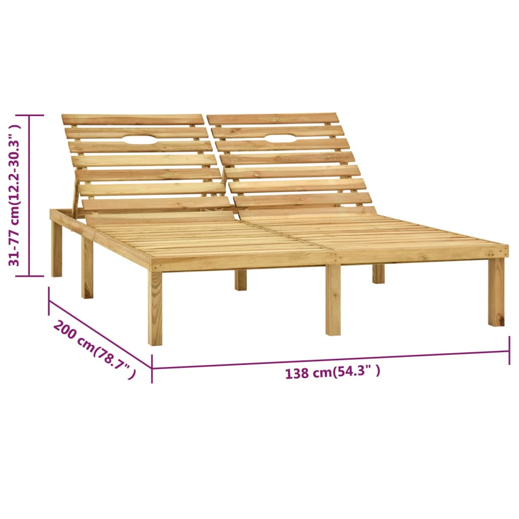 Lettino Prendisole Doppio in Legno di Pino Impregnato 315398