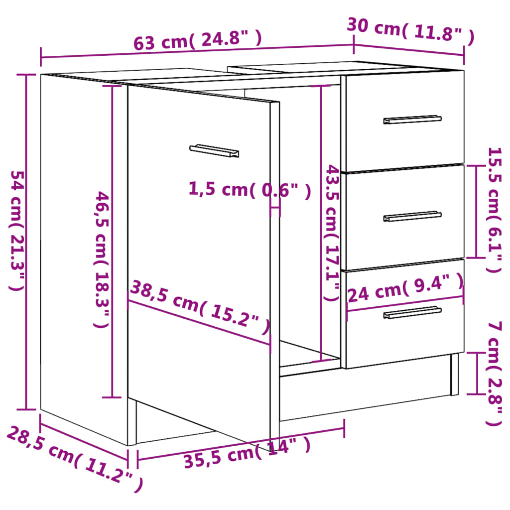 Mobile Sottolavabo Rovere Sonoma 63x30x54 cm in Truciolato cod mxl 14071