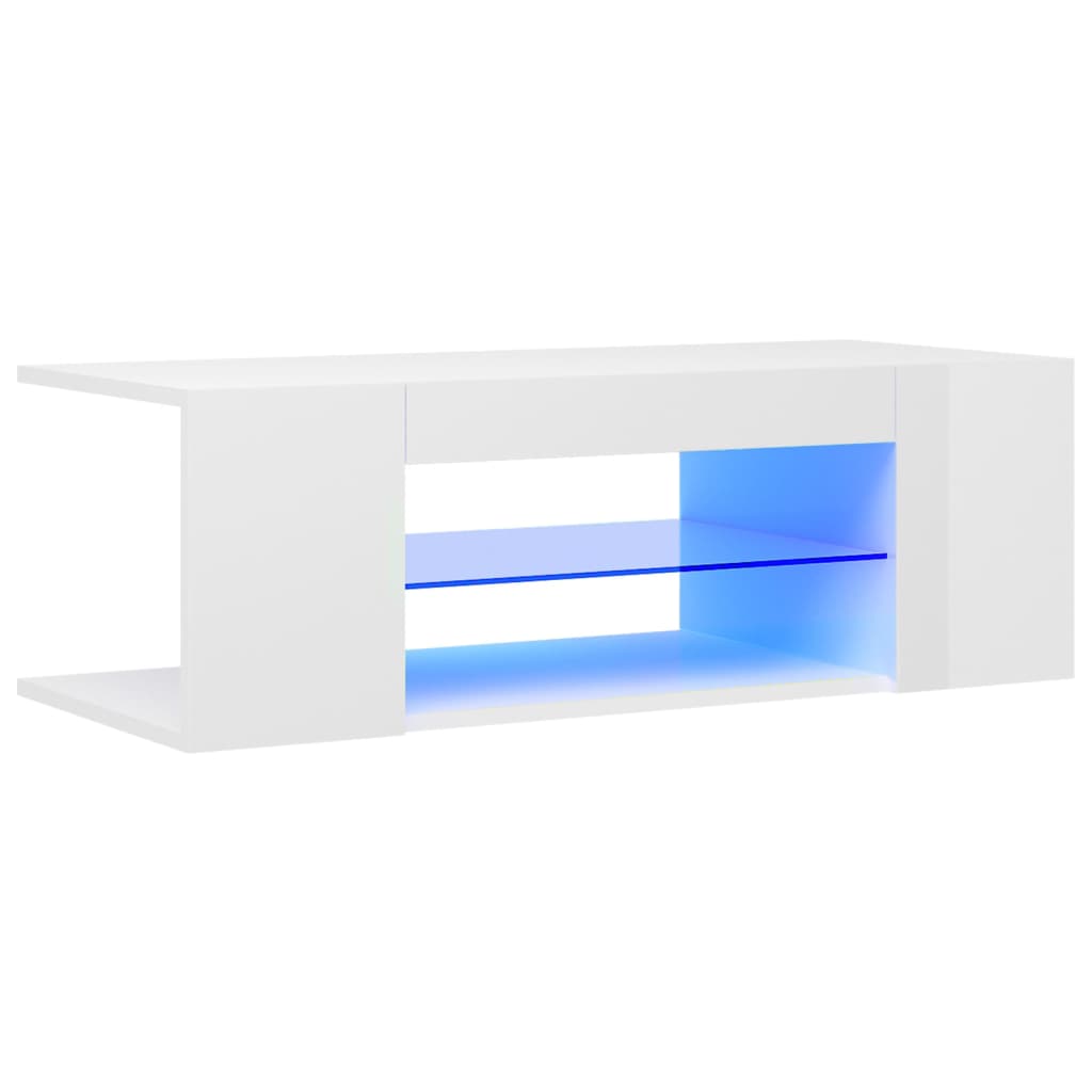 Mobile Porta TV con Luci LED Bianco Lucido 90x39x30 cm