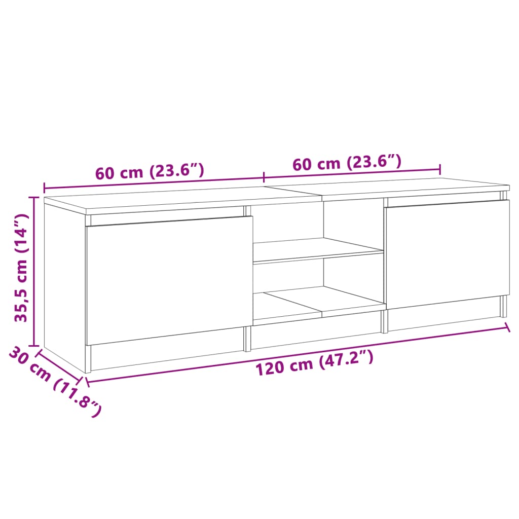 Mobile Porta TV con Luci LED Bianco 120x30x35,5 cm 804283