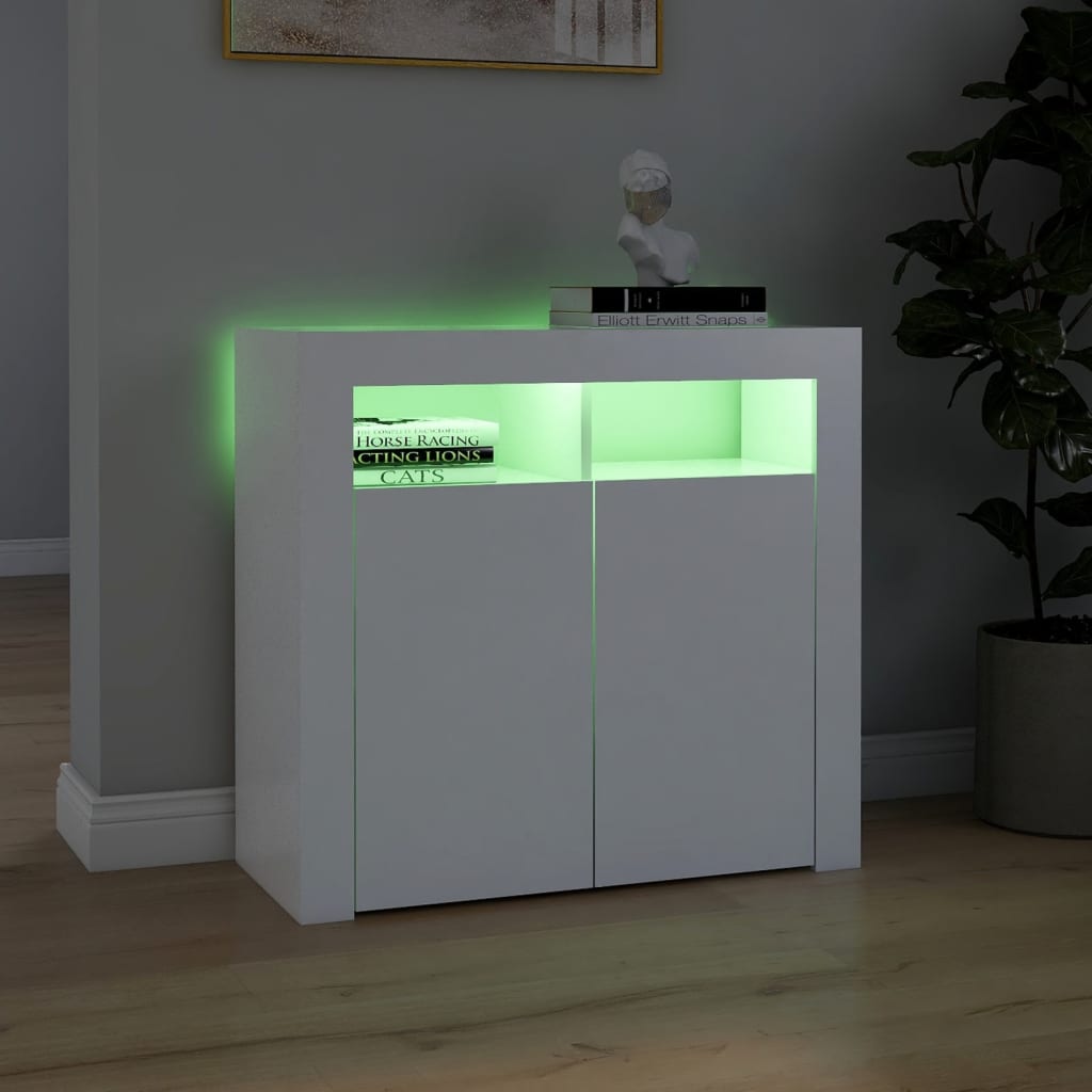 Credenza con Luci a LED Bianca 80x35x75 cm