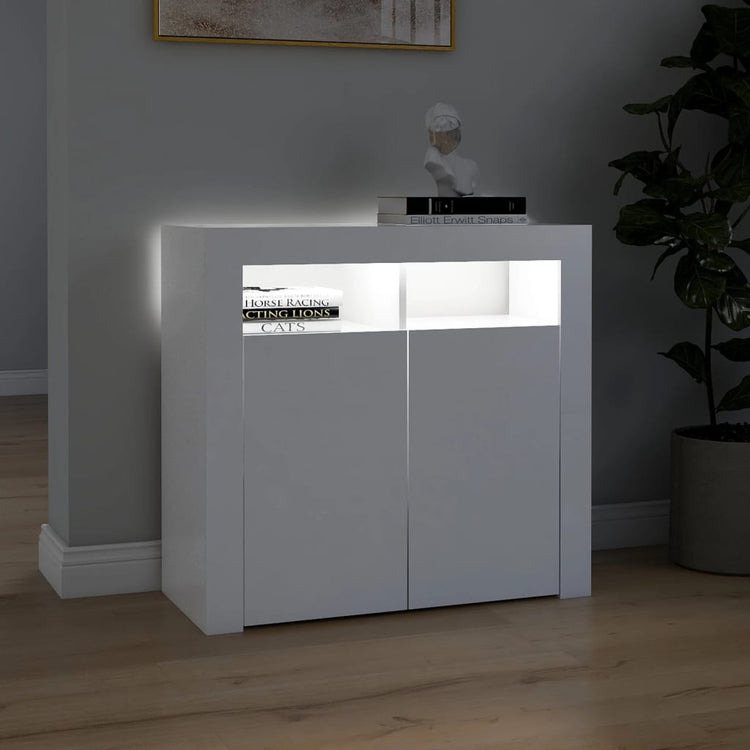 Credenza con Luci a LED Bianca 80x35x75 cm