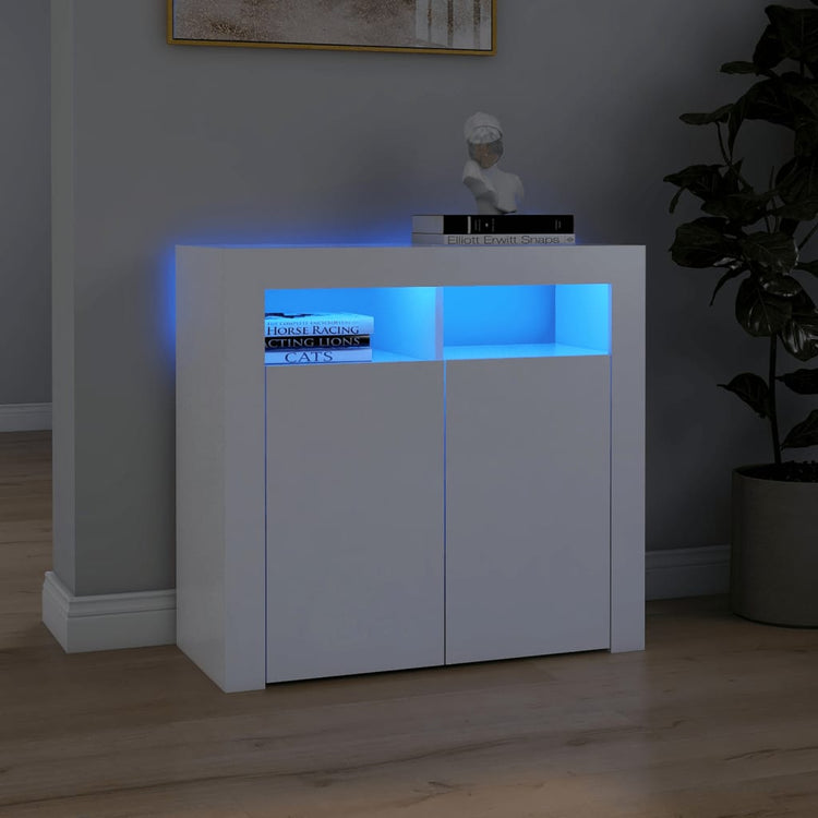 Credenza con Luci a LED Bianca 80x35x75 cm