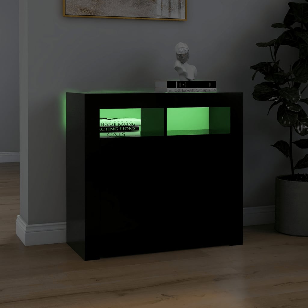 Credenza con Luci LED Nera 80x35x75 cm