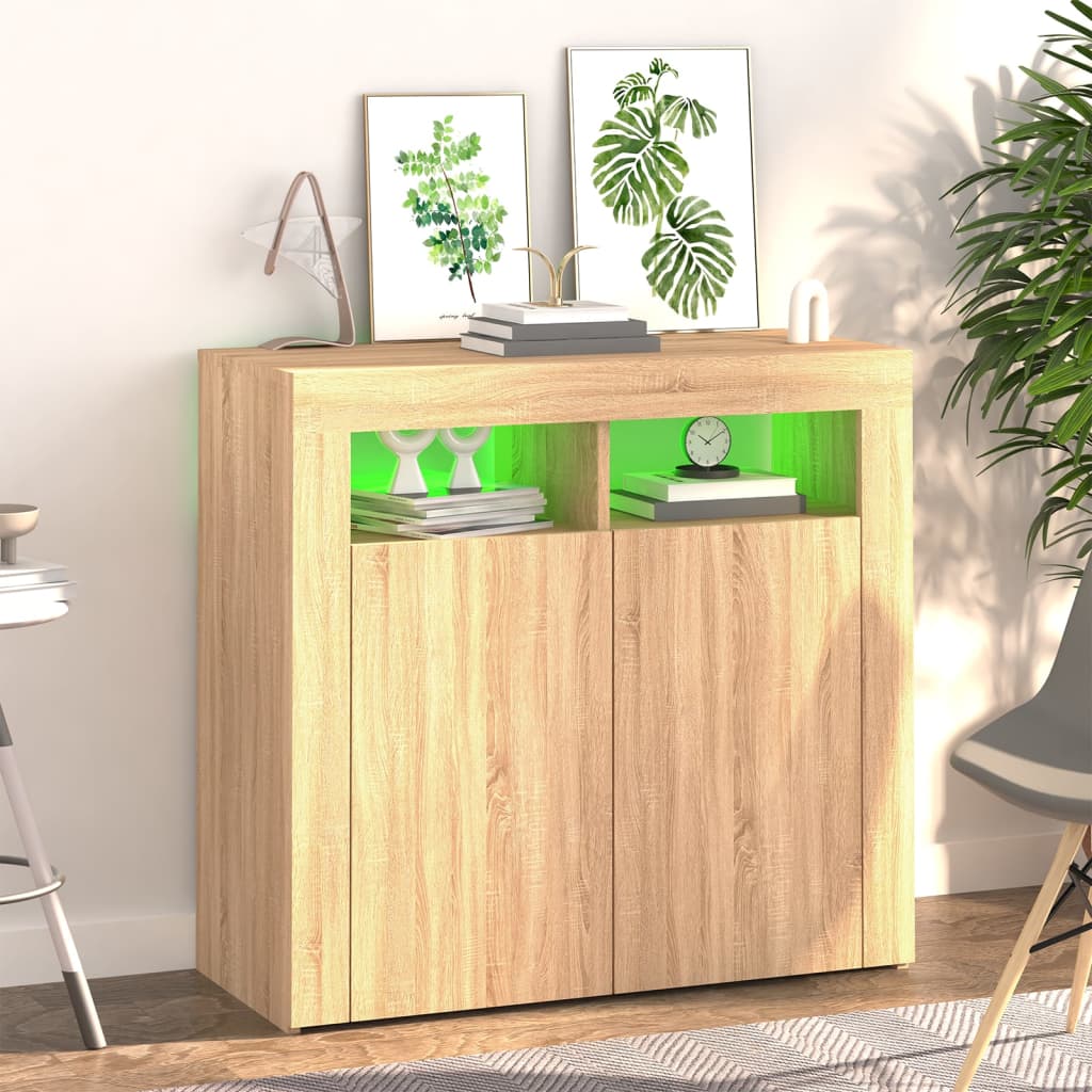 Credenza con Luci LED Rovere Sonoma 80x35x75 cm cod mxl 48247