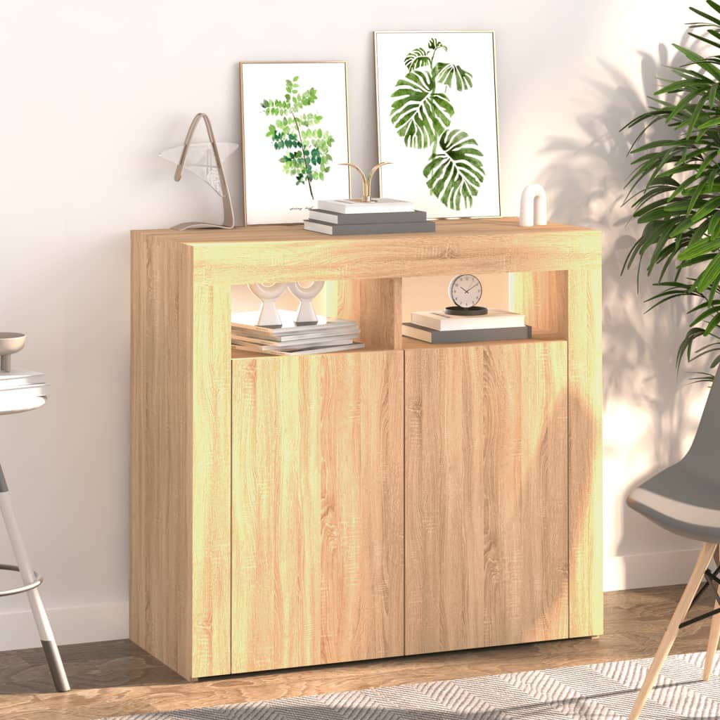 Credenza con Luci LED Rovere Sonoma 80x35x75 cm cod mxl 48247