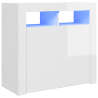 Credenza con Luci a LED Bianco Lucido 80x35x75 cm