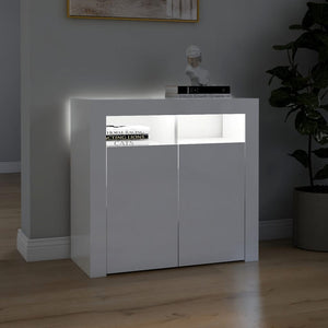 Credenza con Luci a LED Bianco Lucido 80x35x75 cm