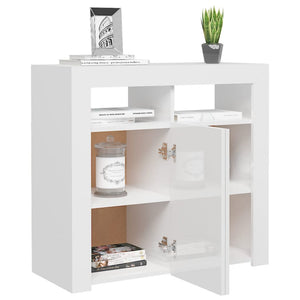 Credenza con Luci a LED Bianco Lucido 80x35x75 cm