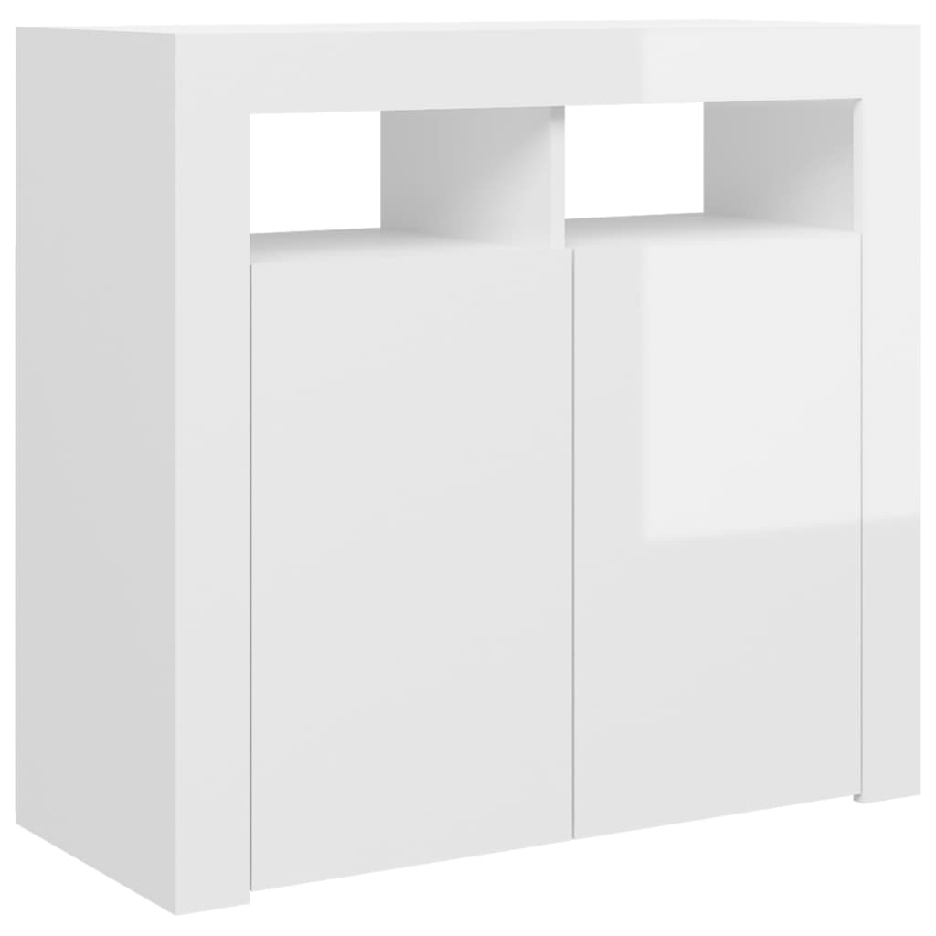 Credenza con Luci a LED Bianco Lucido 80x35x75 cm