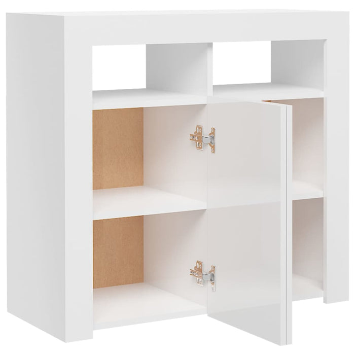 Credenza con Luci a LED Bianco Lucido 80x35x75 cm