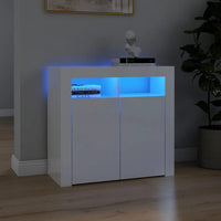 Credenza con Luci a LED Bianco Lucido 80x35x75 cm