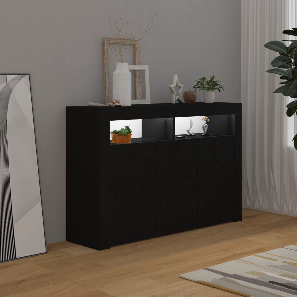 Credenza con Luci LED Nera 115,5x30x75 cm 804338