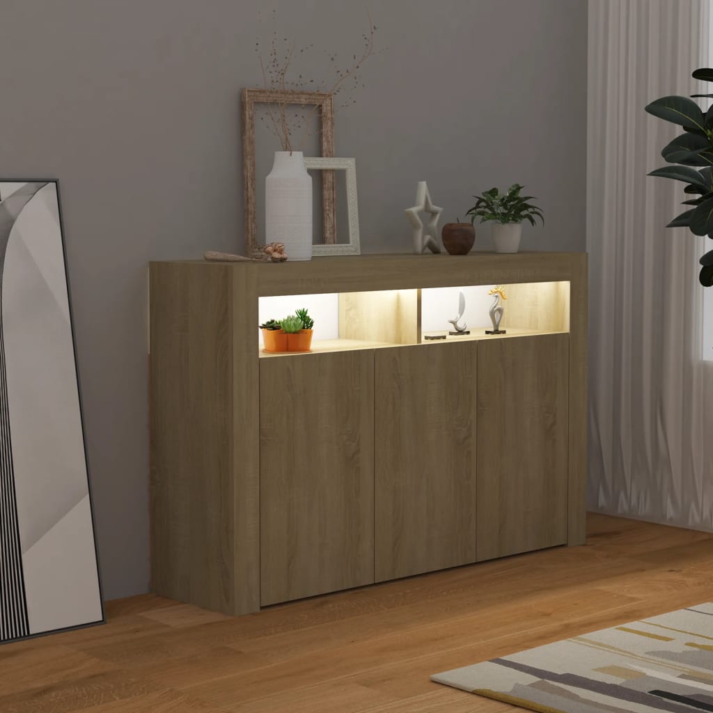 Credenza con Luci LED Rovere Sonoma 115,5x30x75 cm cod mxl 65681