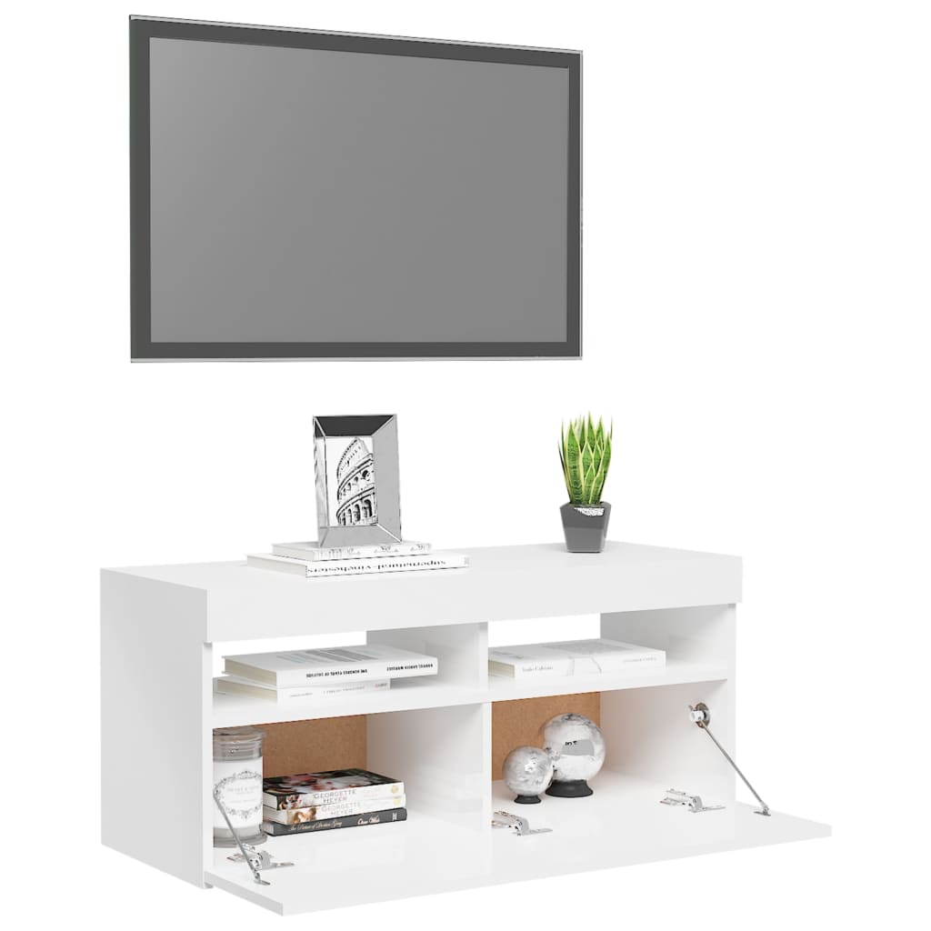 Mobile Porta TV con Luci LED Bianco Lucido 90x35x40 cm cod mxl 34038