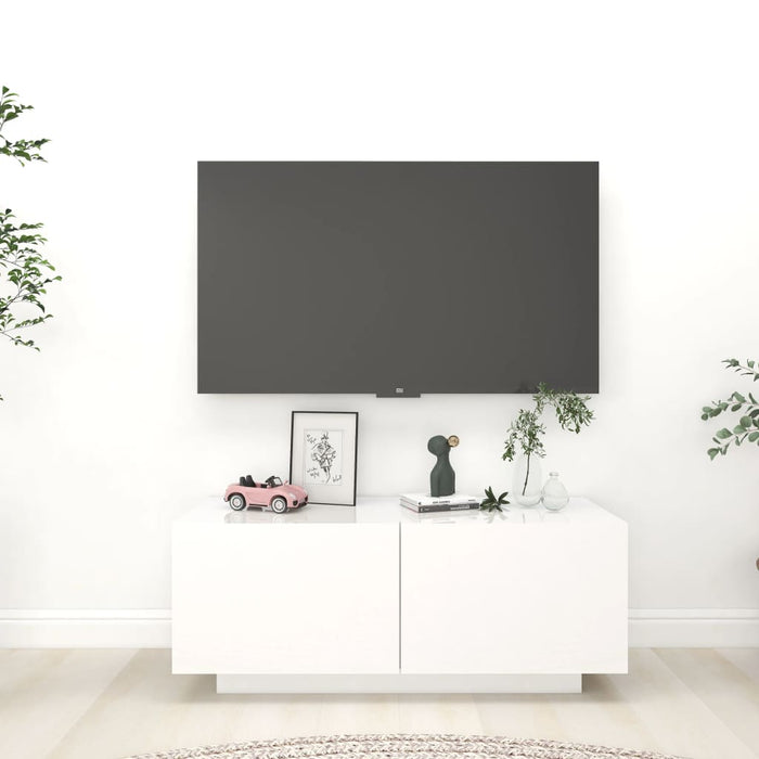 Mobile TV Bianco Lucido 100x35x40 cm in Truciolato 804442