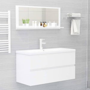 Specchio da Bagno Bianco Lucido 90x10,5x37 cm in Truciolato 804586