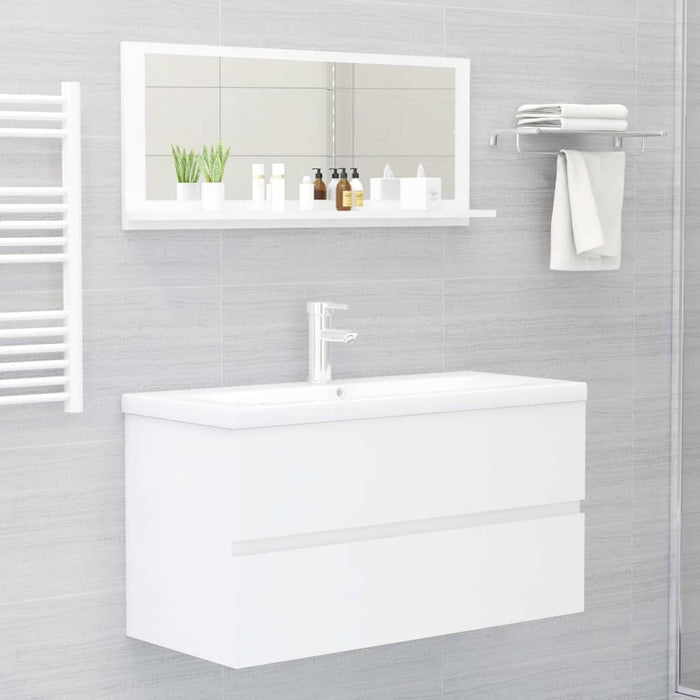 Specchio da Bagno Bianco Lucido 90x10,5x37 cm in Truciolato 804586