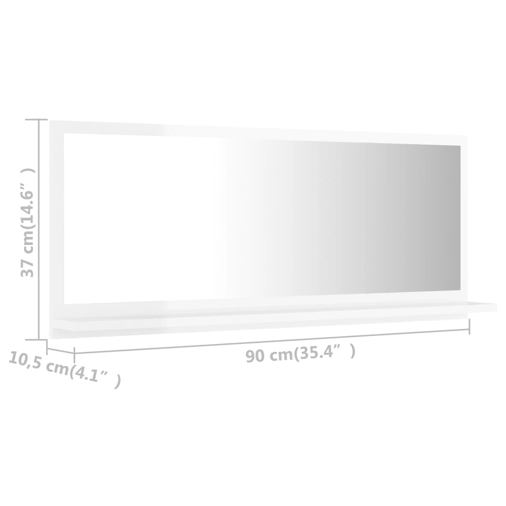 Specchio da Bagno Bianco Lucido 90x10,5x37 cm in Truciolato 804586