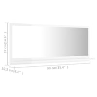 Specchio da Bagno Bianco Lucido 90x10,5x37 cm in Truciolato 804586