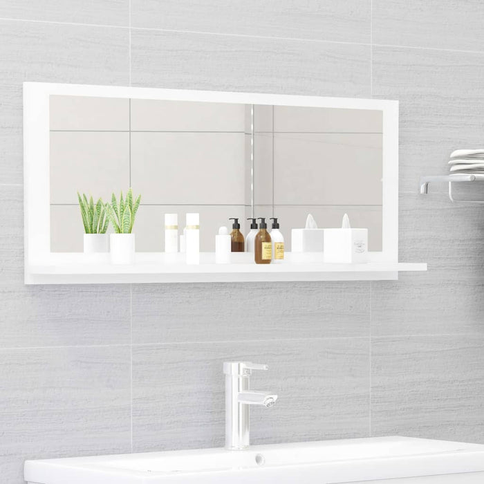 Specchio da Bagno Bianco Lucido 90x10,5x37 cm in Truciolato 804586