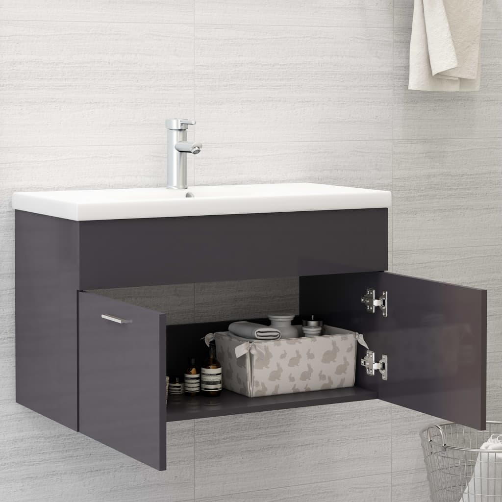 Mobile Sottolavabo Grigio Lucido 80x38,5x46 cm in Truciolato cod mxl 15438