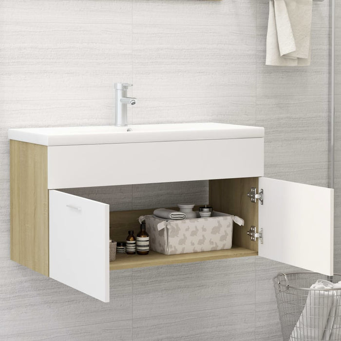 Mobile Sottolavabo Bianco e Rovere 90x38,5x46 cm in Truciolato