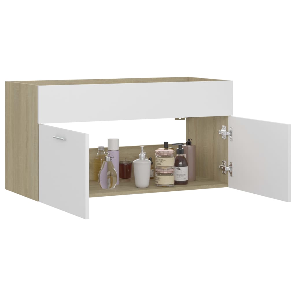 Mobile Sottolavabo Bianco e Rovere 90x38,5x46 cm in Truciolato