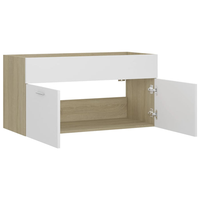 Mobile Sottolavabo Bianco e Rovere 90x38,5x46 cm in Truciolato