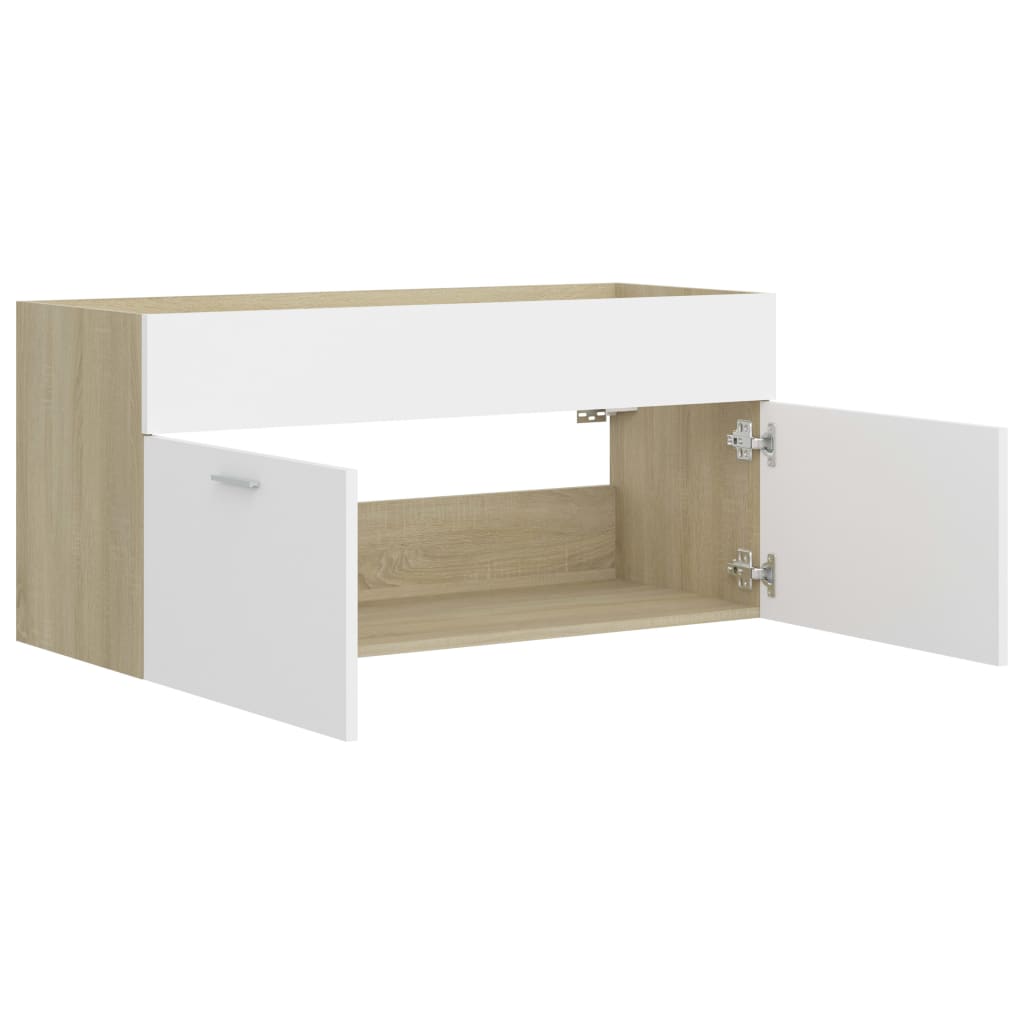 Mobile Sottolavabo Bianco e Rovere 100x38,5x46 cm in Truciolato cod mxl 24662