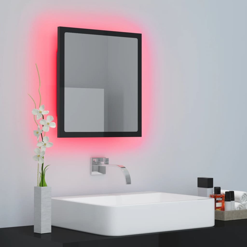 Specchio da Bagno LED Nero Lucido 40x8,5x37 cm in Acrilico 804914