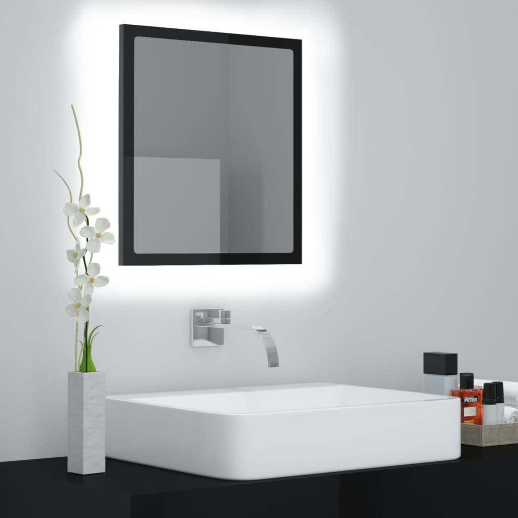 Specchio da Bagno LED Nero Lucido 40x8,5x37 cm in Truciolato cod mxl 60543