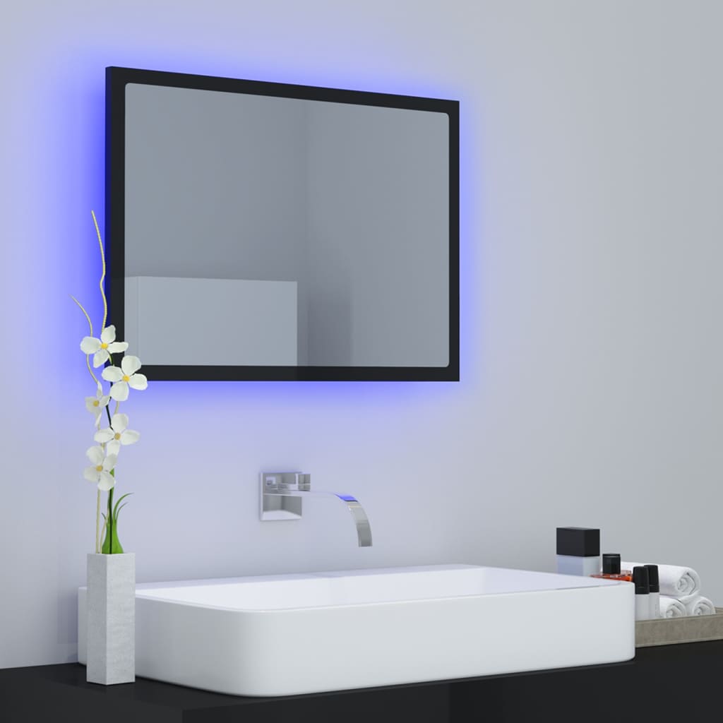 Specchio da Bagno LED Nero Lucido 60x8,5x37 cm in Acrilico 804922