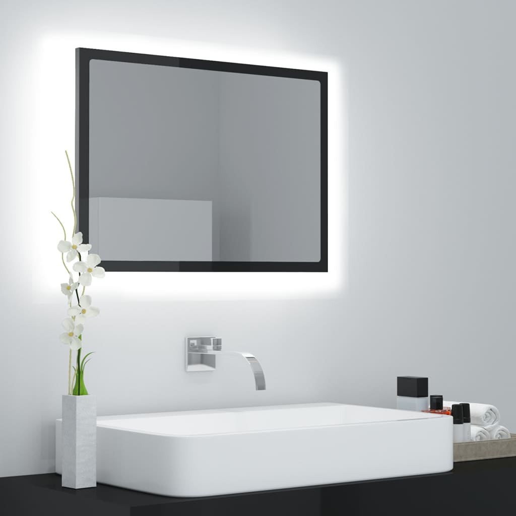 Specchio da Bagno Nero Lucido 60x8,5x37 cm in Truciolato cod mxl 66636