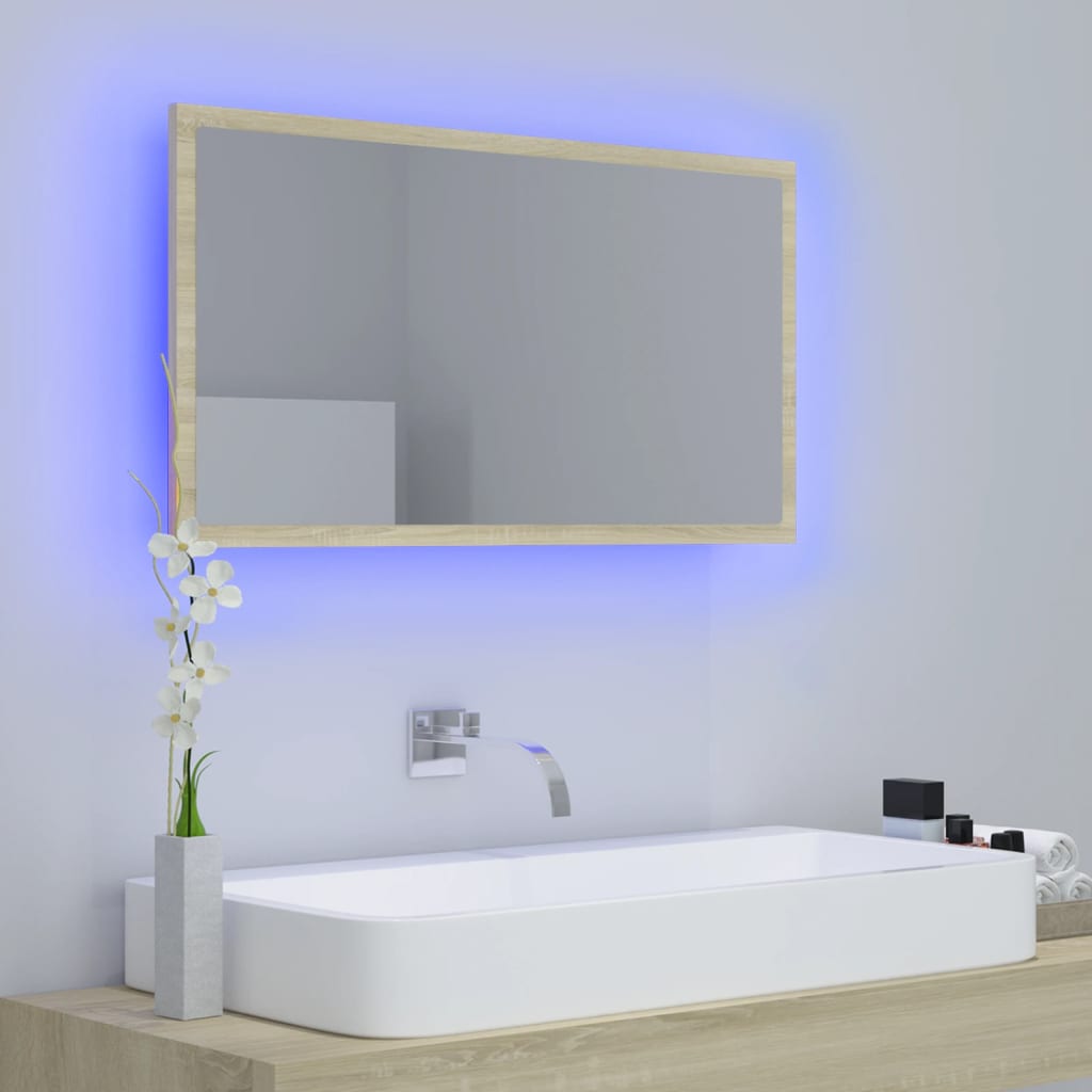 Specchio da Bagno LED Rovere Sonoma 80x8,5x37 cm in Truciolato cod mxl 72414