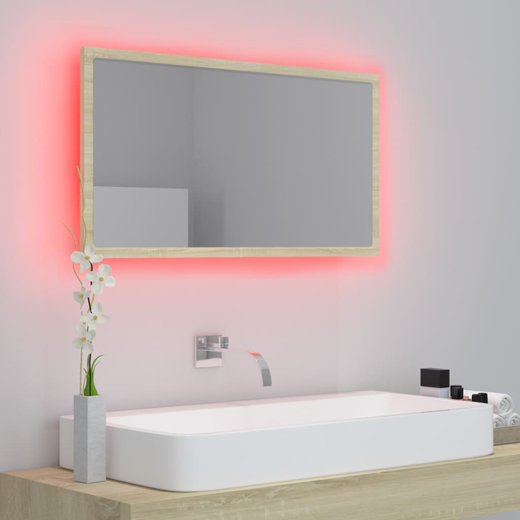 Specchio da Bagno LED Rovere Sonoma 80x8,5x37 cm in Truciolato cod mxl 72414