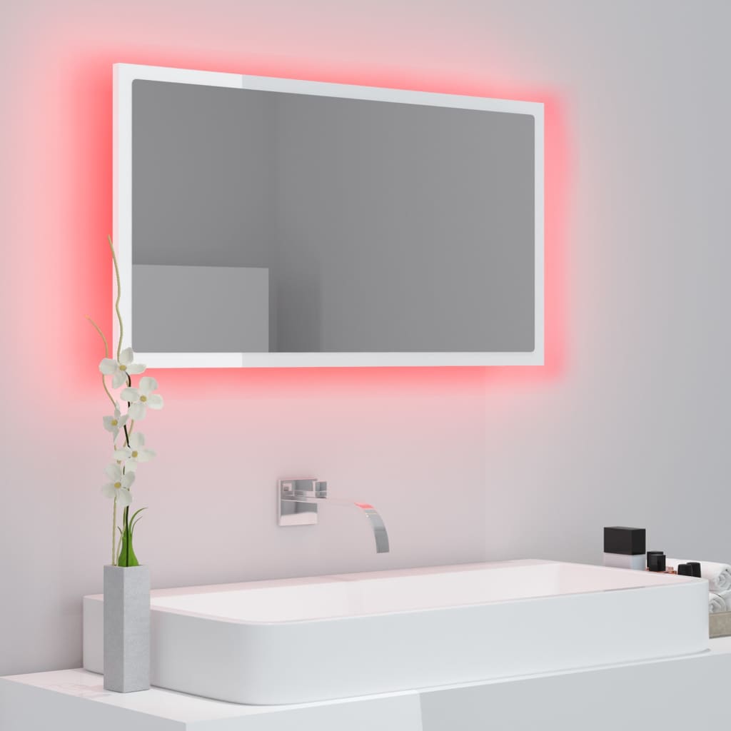 Specchio da Bagno con LED Bianco Lucido 80x8,5x37 cm Truciolato cod mxl 72969