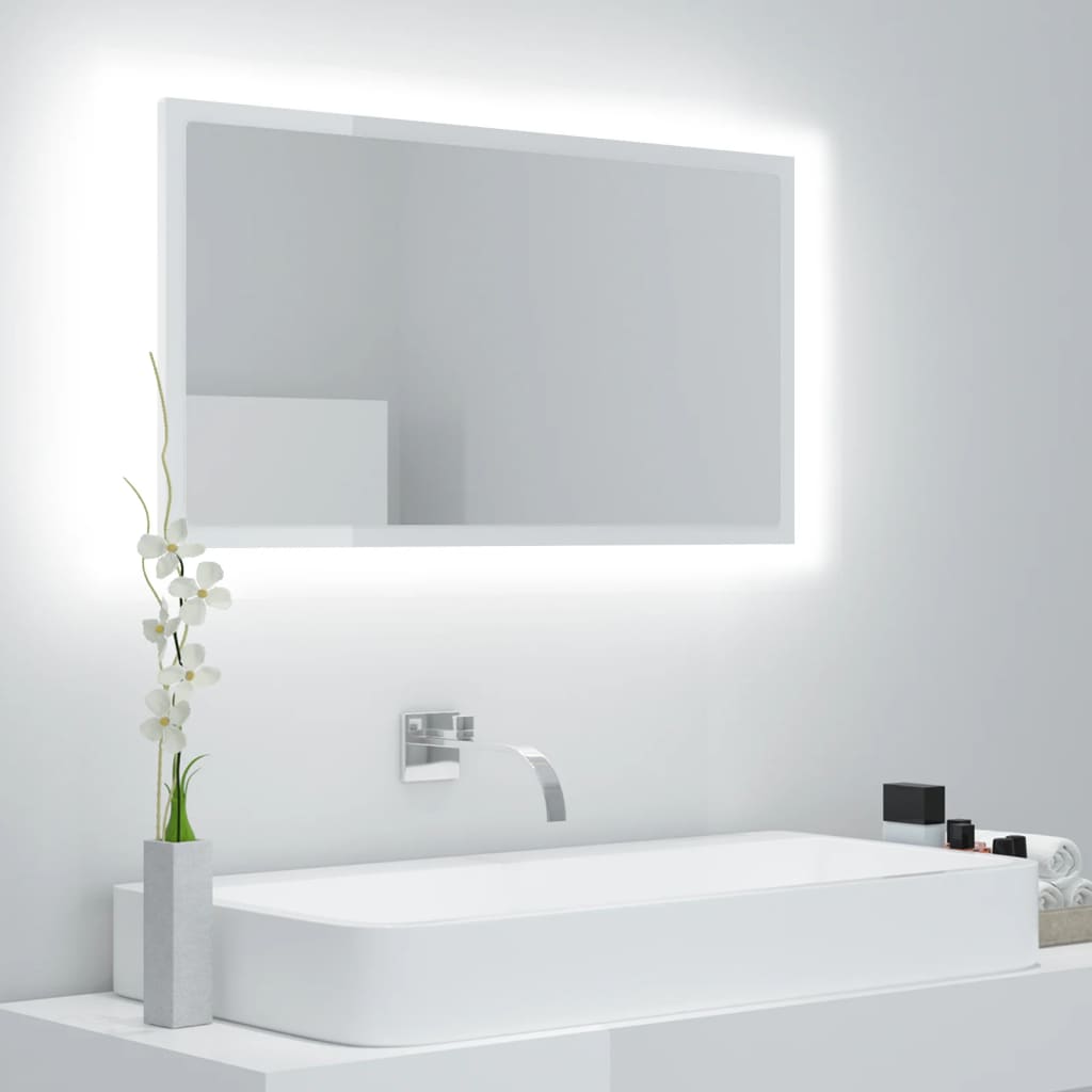 Specchio da Bagno con LED Bianco Lucido 80x8,5x37 cm Truciolato cod mxl 72969