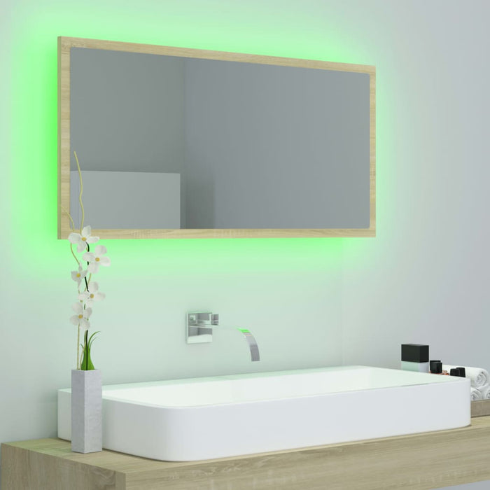 Specchio da Bagno LED Rovere Sonoma 90x8,5x37 cm in Acrilico 804935