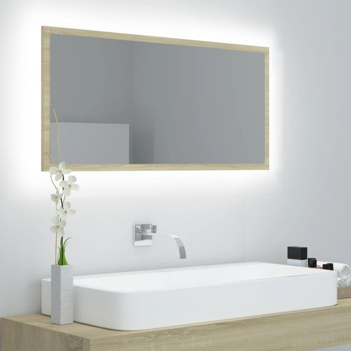 Specchio da Bagno LED Rovere Sonoma 90x8,5x37 cm in Acrilico 804935