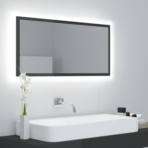 Specchio da Bagno LED Grigio Lucido 90x8,5x37 cm in Acrilico 804939