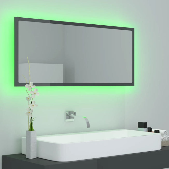 Specchio da Bagno LED Grigio Lucido 100x8,5x37 cm in Acrilico 804947