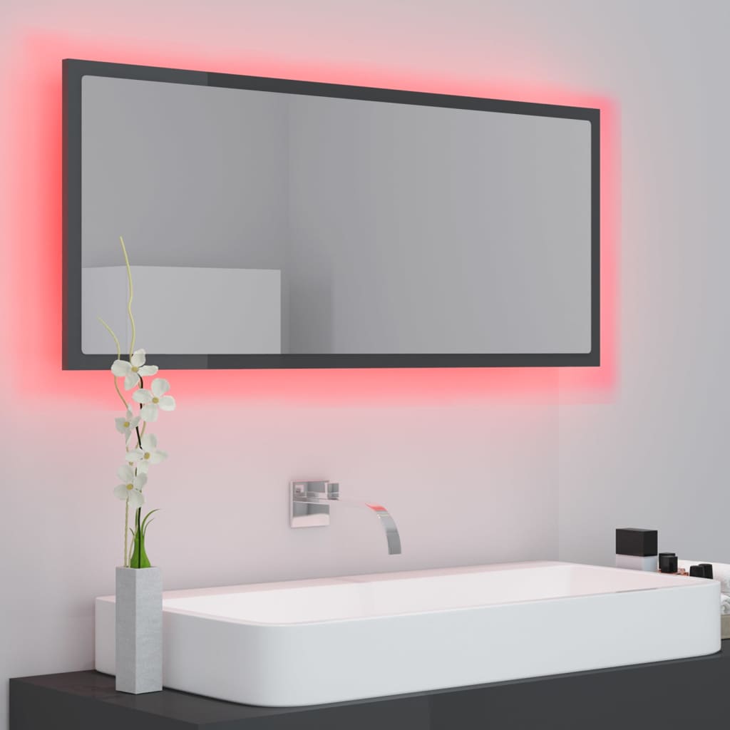 Specchio da Bagno LED Grigio Lucido 100x8,5x37 cm in Acrilico 804947