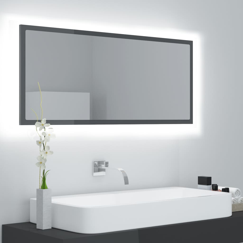 Specchio da Bagno LED Grigio Lucido 100x8,5x37 cm in Acrilico 804947