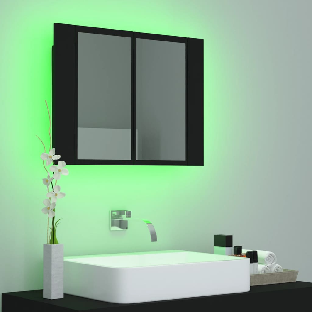 Armadietto a Specchio con Luci LED Nero 60x12x45 cm in Acrilico 804957