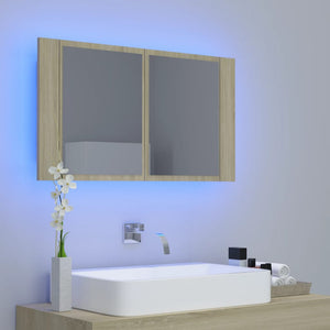 Armadietto a Specchio con Luci LED Rovere Sonoma 80x12x45 cm cod mxl 73147