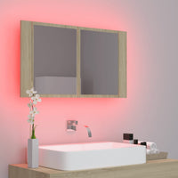 Armadietto a Specchio con Luci LED Rovere Sonoma 80x12x45 cm cod mxl 73147