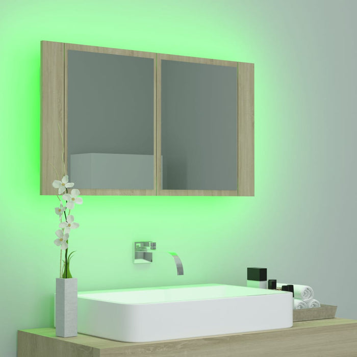 Armadietto a Specchio con Luci LED Rovere Sonoma 80x12x45 cm cod mxl 73147