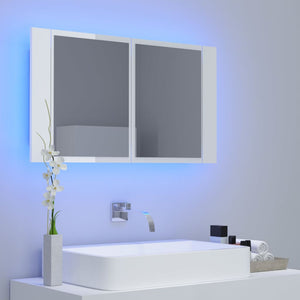 Armadietto a Specchio con Luci LED Bianco Lucido in Acrilicocod mxl 120948