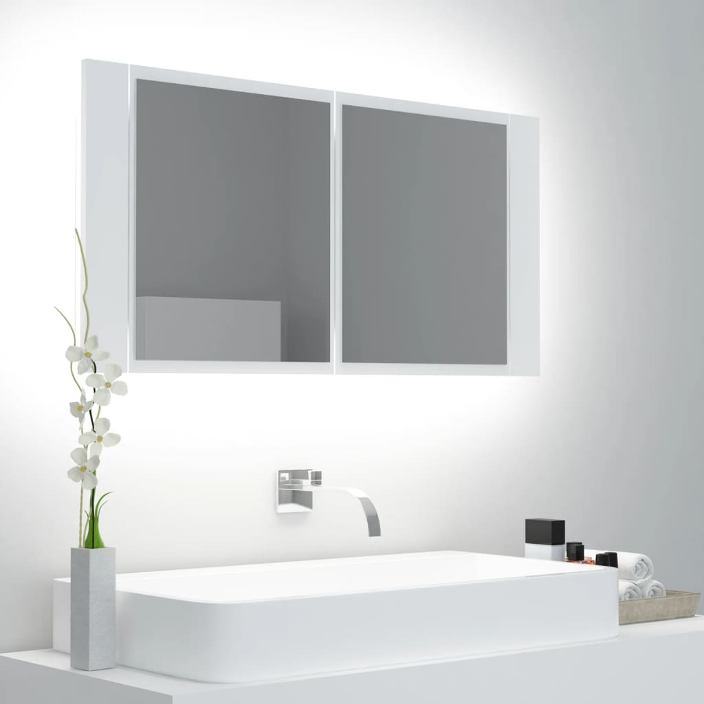 Armadietto a Specchio con Luci LED Bianco 90x12x45 in Acrilicocod mxl 70733